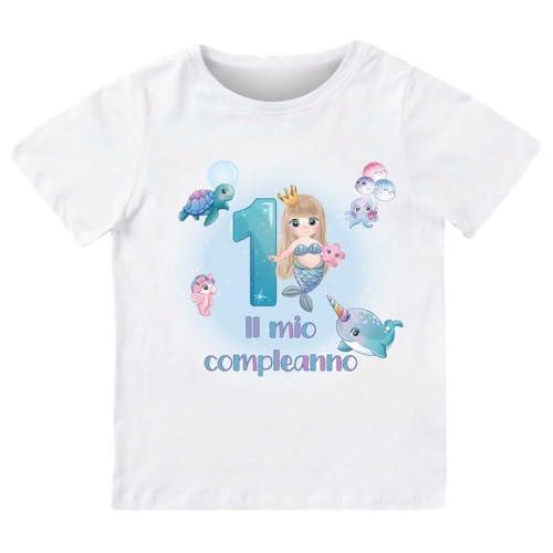 T-shirt Compleanno 1 Anno Tema Sirena - Bianco, 1/2 Anni