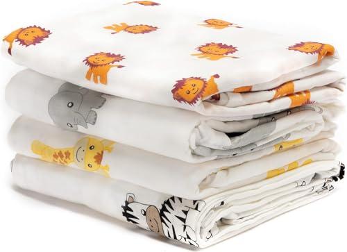 Cuddlebug Copertina Neonato in Mussola (4 Pezzi) - Safari Friends