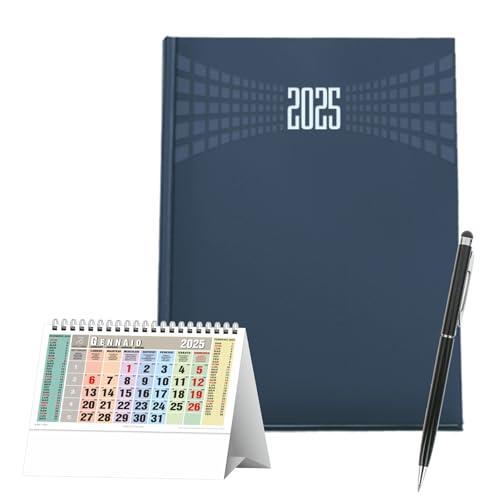 Agenda Giornaliera 2025 Blu con Penna Touch e Calendario Omaggio