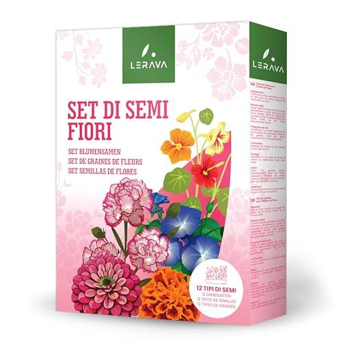 LERAVA® Set di Semi Fiori - [12 Varietà] - Margherita, Nasturzio, Zinnia, Tagete, Calendula, Garofano, Myosotis, Astro, Mix Prato Giapponese, Cosmea, Ipomea, Lupino - semi prato fiorito