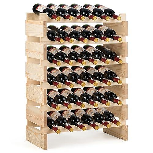 COSTWAY Scaffale per Bottiglie di Vino, Cantinetta Portabottiglie a 6 Ripiani per 36 Bottiglie, Legno di Pino Silvestre