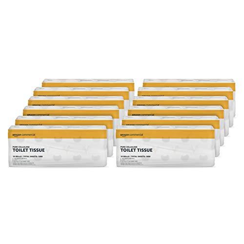 AmazonCommercial Carta Igienica, 2 Veli Pura Cellulosa, 120 Rotoli (12 confezioni di 10), 180 Fogli per Rotolo, Dimensione del Foglio: 9,5 cm x 11 cm