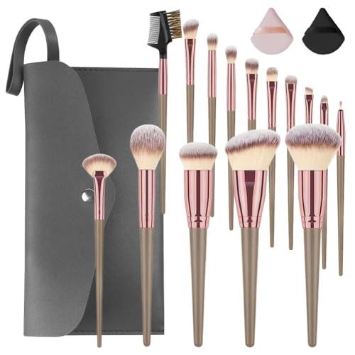 Vicloon Set Pennelli Make up, 15Pezzi Professionale Pennelli Make Up Pennelli con Ombretto Palpebra Eyeliner Mascara Sopracciglia Makeup Occhi per Donna con 2 Piumino per Cipria e Borsa Portaoggetti