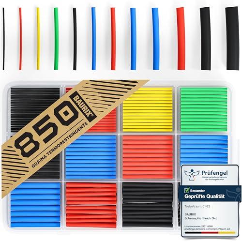 BAURIX® Set di Guaina Termorestringente da 850 Pezzi - Tubo Termorestringente per Cavi Elettrici assortimento colorato - Rapporto di Restringimento 2:1 - Tubetti Termorestringenti - Set Shrink Tube