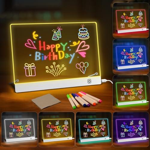 Lavagnetta LED Acrilica 30x20 cm con Penna 7 Colori e Supporto - Lavagna Magica per Bambini