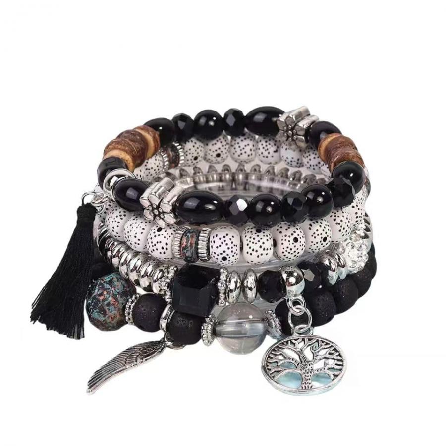 Set di 4 Braccialetti Bohémien Impilabili con Perline e Ciondoli