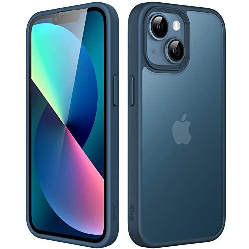 JETech Cover Opaca per iPhone 13 6,1 Pollici, Protezione Anticaduta Antiurto di Grado Militare, Custodia Posteriore Glassata Traslucida, Anti-Impronte (Blu Tempesta)