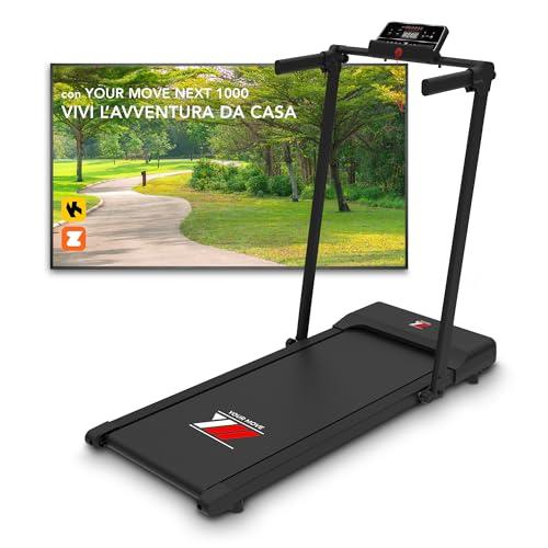 YM Tapis Roulant Elettrico Pieghevole, Tappeto Corsa MAXI (42 cm), MARCHIO ITALIANO, Telaio rinforzato, APP Kinomap Zwift Bitgym, Salvaspazio, 12 Programmi, Mod. NEXT 1000 Your Move ASSISTENZA ITALIA