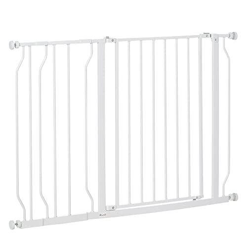 PawHut Cancelletto di Sicurezza Estensibile per Cani 75-115 cm, Acciaio e ABS Bianco