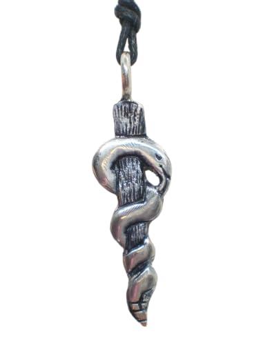 Bastone di Esculapio : Asclepio - simbolo di Medici e Dottori - Ciondolo in Argento 925 - Medicina - pendente con girocollo in cordoncino -