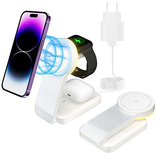Tigratigro Caricatore Wireless Magnetico 3 in 1 per iPhone, Apple Watch e AirPods - Bianco