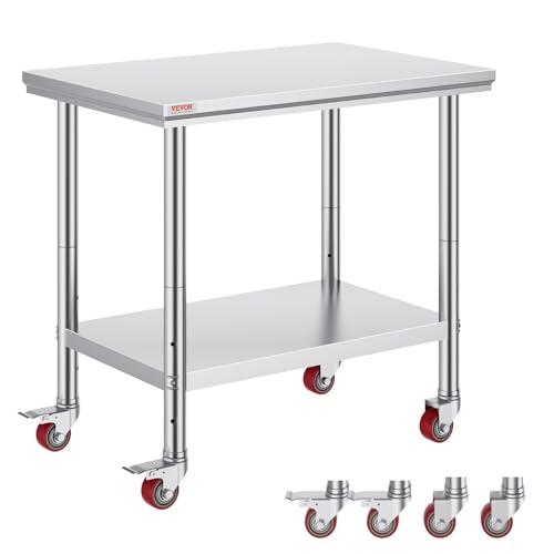 Tavolo da Lavoro Pieghevole in Acciaio Inox VEVOR 60x85x90 cm con Ruote