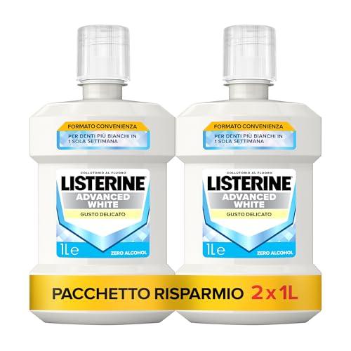 LISTERINE Advanced White, Collutorio sbiancante al gusto delicato di Menta, Collutorio senza alcool per denti bianchi e un'igiene orale completa, Confezione da 2 x 1L – Esclusiva Amazon