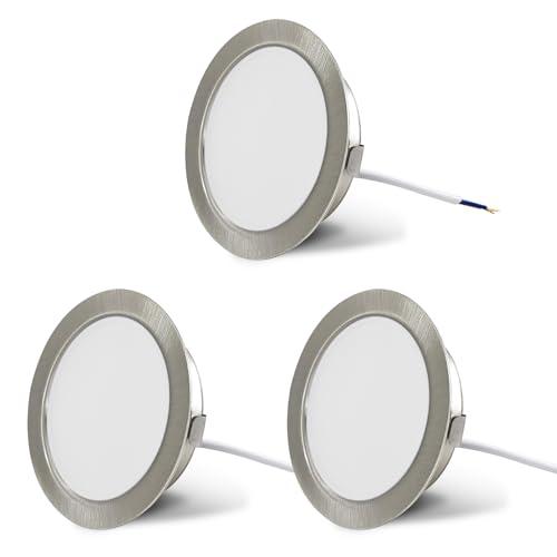 Set di 3 Faretti LED da Incasso per Mobili, 230V, 3.5W, IP44, G4, 4000K, Nickel Spazzolato