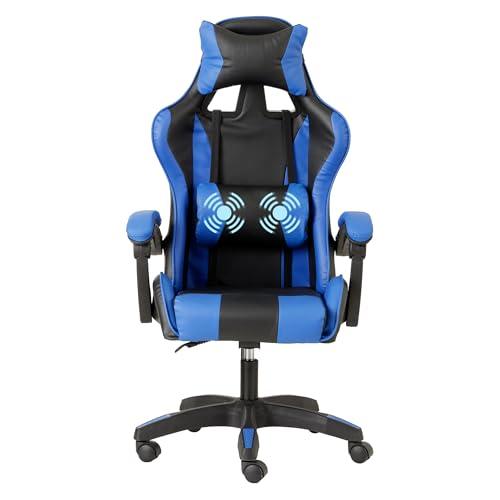 Baroni Home Sedia da Gaming Ergonomica Blu con Massaggiatore Lombare