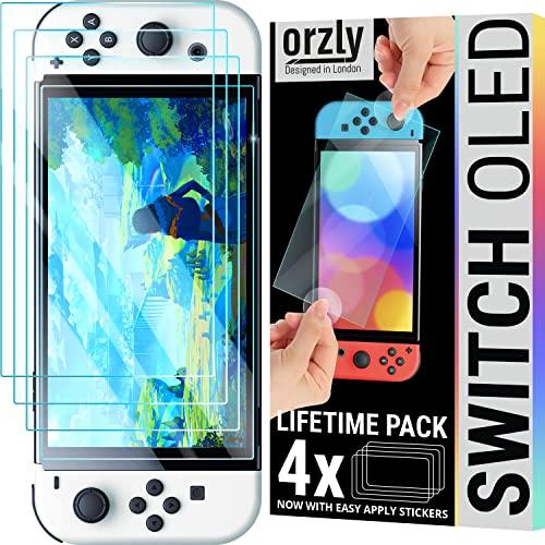 Orzly Pellicole Protettive in Vetro Temperato per Nintendo Switch OLED (4 Pezzi)