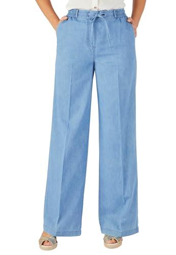 Damart - Pantaloni Large Tessuto Chambray Donna, Blu Denim Pastello, 46