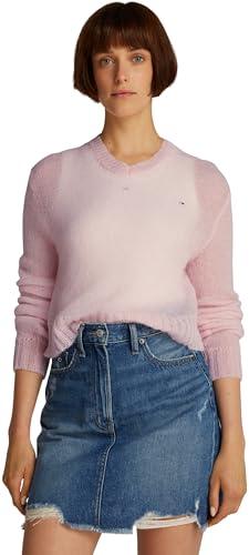 Tommy Jeans Donna Pullover Open Knit con Scollo a V, Rosa