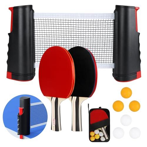 Set Ping Pong Portatile KIMIGO: 2 Racchette, 6 Palline, Rete Estensibile e Borsa