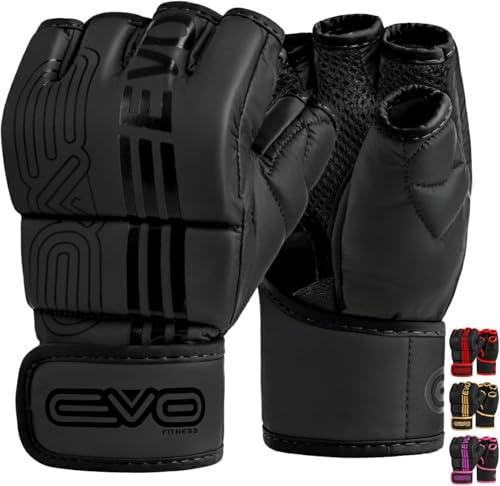 EVO Fitness Guanti MMA neri opachi Guanti per arti marziali Grappling Sparring da uomo Muay Thai Cage combattimento boxe sport da donna rosa UFC sacco da boxe allenamento (Nero, M)