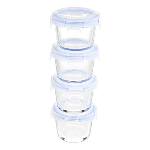 Amazon Basics ABL001 Contenitori in vetro da 120 ml, 4 unità, trasparenti con coperchi blu
