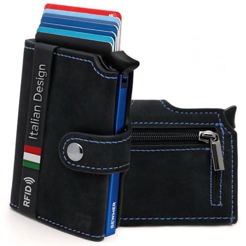 BEWMER Porta Carte di Credito 2 - Portafoglio Slim Uomo/Donna RFID - Nero/Blu