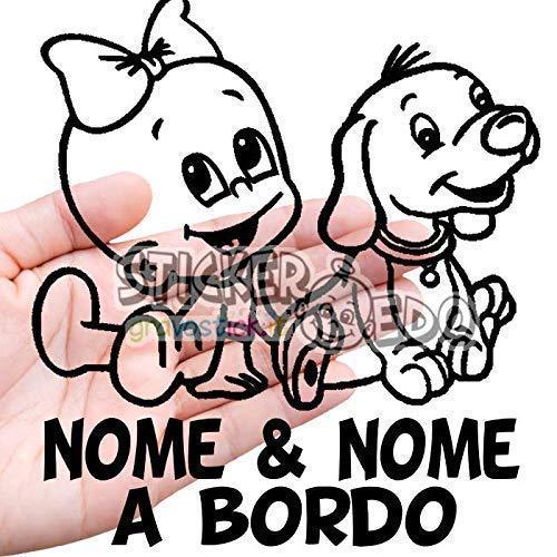 Adesivo Auto Bimbo a Bordo Personalizzabile con Nome e Simpatico Amico a Quattro Zampe