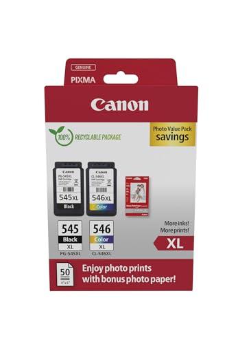 Canon PG-545 XL CL-546 XL VALUE Confezione da 2 Cartucce d'inchiostro (Nero XL colore XL) +50 fogli di carta fotografica 10x15cm Originale