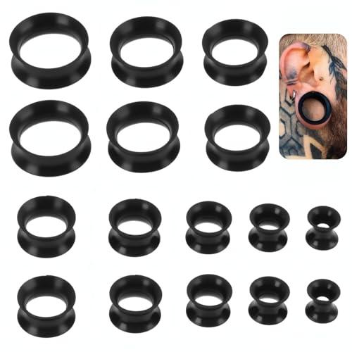 Vxiwscy 16 Pezzi Flesh Tunnel Dilatatore Orecchio in Silicone Nero