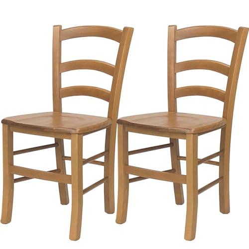 VIRSUS Set 2 Sedie Paesana in Legno Massello Noce Chiaro