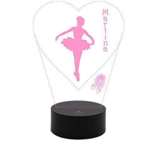 Lampada LED Ballerina Personalizzabile con Nome - 7 Colori - Idea Regalo Danza