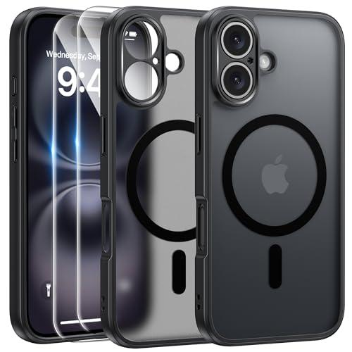FLLAO Cover Magnetica per iPhone 16 con 2 Pellicole in Vetro Temperato - Nero