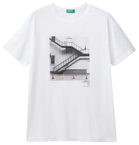 United Colors of Benetton T-Shirt Bianca Girocollo in Cotone Organico