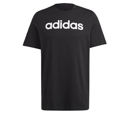 adidas Uomo Essentials Single Jersey Linear Embroidered Logo Tee, Nero, S