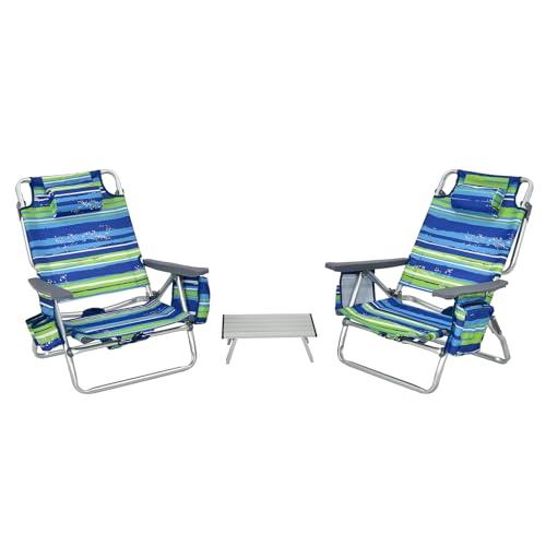 COSTWAY Set di Sedie da Spiaggia e Tavolino Pieghevole (Blu+Verde)