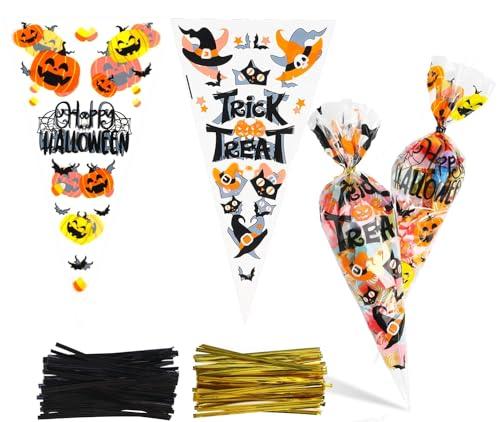 DERAYEE 100 Sacchetti Cellophane Halloween con Laccetti
