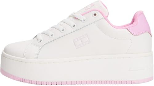 Tommy Jeans Sneakers Donna con Suola Alta in Pelle Ecru/Carnival Pink