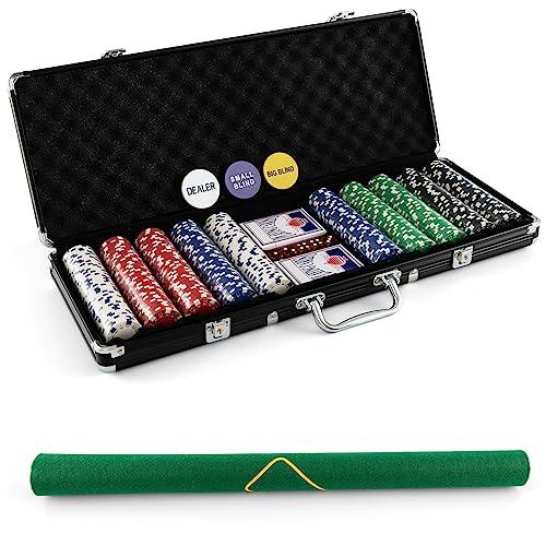 COSTWAY Set Poker 500 Chips con Valigetta Alluminio, 2 Mazzi di Carte e Accessori