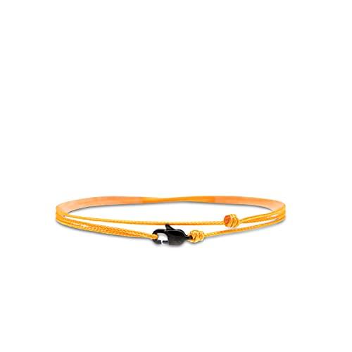 Bracciale Sottile Da Uomo e Donna Con Chiusura a Clip Fatta a Mano - Gioielli Da Surfista - Bracciale In Tessuto Minimalista - 100% Impermeabile e Regolabile (Nero arancione)