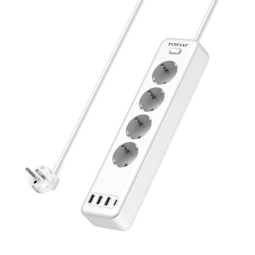 POWSAF Multipresa con 4 prese e 4 porte USB, 4000W, 16A, USB-C, Bianco
