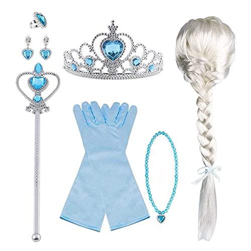 Vicloon Costumi da Principessa Set Dono da Tiara, Guanti, Bacchetta Magica, Anello, Orecchino, Collana da 3 a 9 Anni (9pcs)