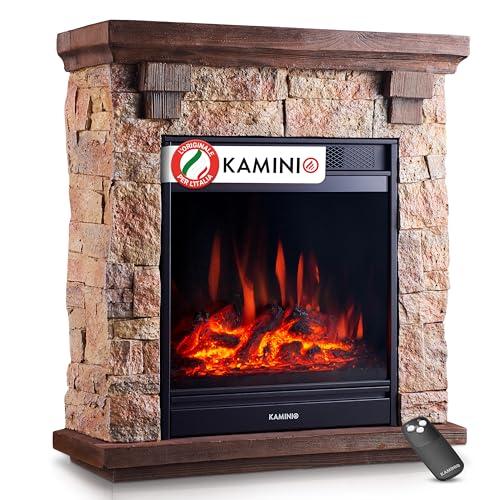 KAMINIO Camino elettrico Juan - Effetto Pietra Beige con Riscaldamento e Fiamma 3D