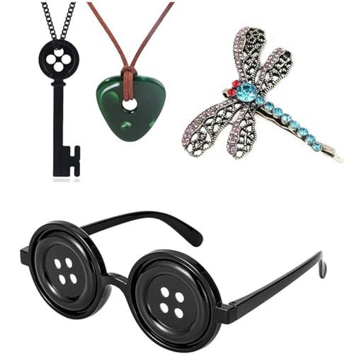 Set Accessori per Capelli e Collana con Pietre Coraline, Libellula e Occhiali Verdi