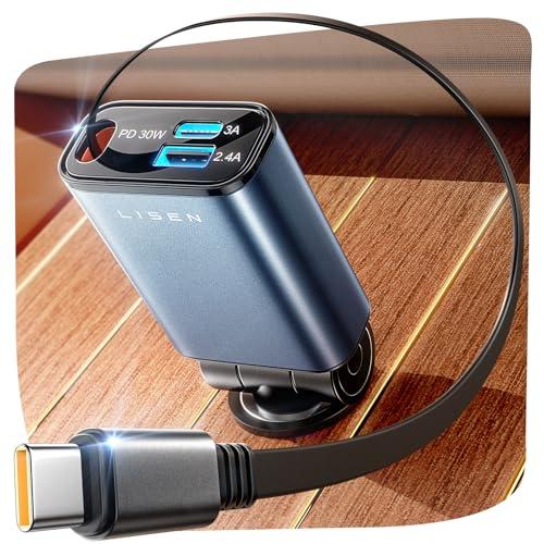 LISEN Caricatore Auto USB C 57 W [2025 Super Mini] Accendisigari USB C [75% Più Piccolo] Ricarica Rapido Caricabatterie, Regali per Lui fit iPhone 16 15 14 13 12 Pro Max iPad Galaxy S25 S24 Ultra