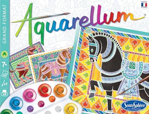 Sentosphere 3906090 - Set per dipingere con acquerelli e 3 Disegni da colorare, Tema: Cavalli