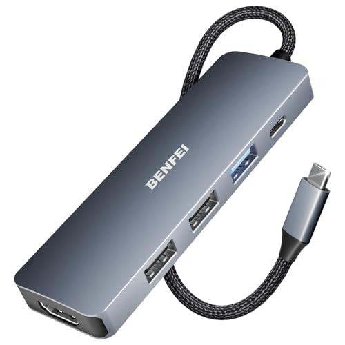 BENFEI Hub USB C 5 in 1, adattatore multiporta USB C con 4K HDMI/PD 100W / 3*USB-A 5Gbps porte dati [design in silicone/tessuto, alluminio] per MacBook Pro/Air, iPad Pro, iMac, iPhone serie 15, XPS