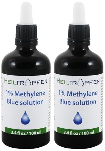 2x Soluzione di Blu di Metilene 1% Gocce Liquide 2x 100ml | Purezza Ultra Elevata | USP Ingredienti di Grado Farmaceutico - Testato da Terze Parti | Senza Formaldeide | Set di Due | Heiltropfen®