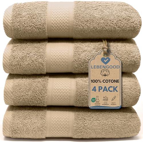 LEBENGOOD Set 4 Asciugamani da Bagno e Viso in Cotone Premium