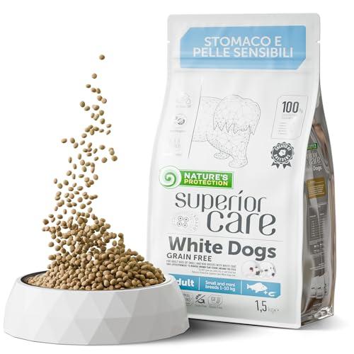 Nature's Protection Superior Care - Cibo Secco Ipoallergenico Senza Cereali per Cani Adulti di Razze Piccole e Mini, Riduce le Macchie di Lacrime, Pesce Bianco, 1,5 kg