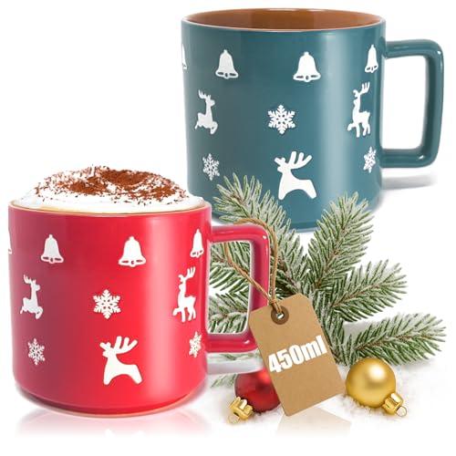 com-four® 2x Tazza da caffè natalizia XL in porcellana